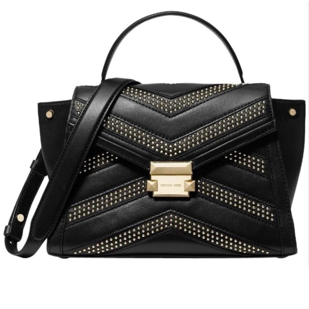 Michael Kors Black Leather Gold Beaded Handbag
